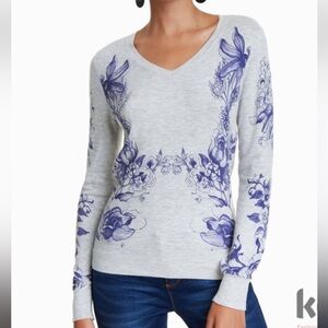 Desigual women’s floral sweater gray purple size small